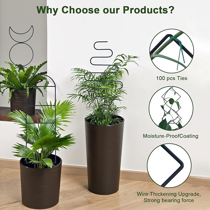 Indoor Plant Trellis for Climbing Plants, 16inch Small Garden Metal Trellis for Potted Plants Outdoor with Different Patterns for Vine Ivy Flower Plant Support 4 Pack