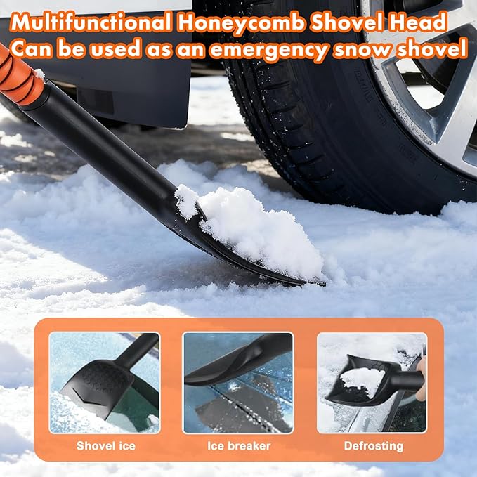 Eazy2hD 3 in 1 Silicone Snow Brush with Ice Scrapers, 39.37" Extendable Window Ice Removal with Squeegee for Windshield, 360° Pivoting Brush Head Cleaner Tool for Car, Truck, SUV