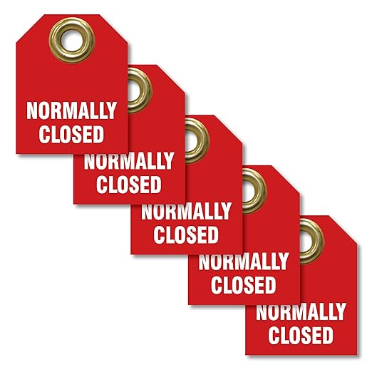 AccuformNMC Shut Off Valve Tags, Main Shut Off (Pack of 5), 2.5" H x 2" W, Red Plastic Double Sided Pipe Tags with Metal Grommet, TDW216