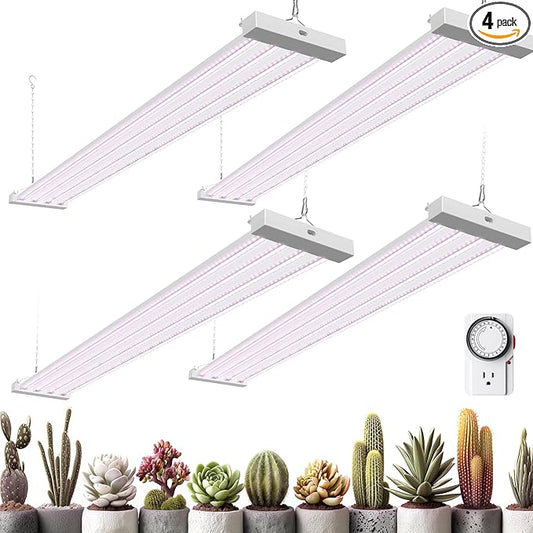Barrina TX-L84 4FT LED Grow Light, 336W (4 x 84W), 4 Panel Wider Coverage, Full Spectrum, High PPFD, Mechanical Timer, Linkable, Hanging Light, Plant Stand with Grow Light for Indoor, Seeding, 4 Packs