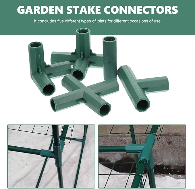Yardwe Greenhouse Connector - 20 Pcs 16Mm Gardening Frame Joints for Plant Support Versatile 5 Types Pole Connectors for Trellis Shed and Flower Greenhouses