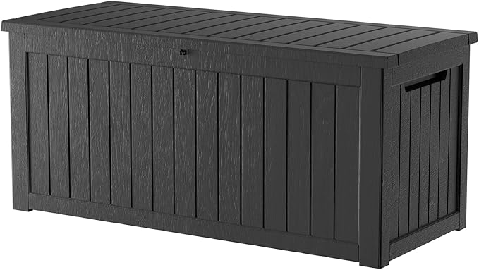 230 Gallon Outdoor Storage Box – Resin Deck Box with Lockable Lid, Waterproof Patio Furniture Storage for Tools, Garden & Yard Organization