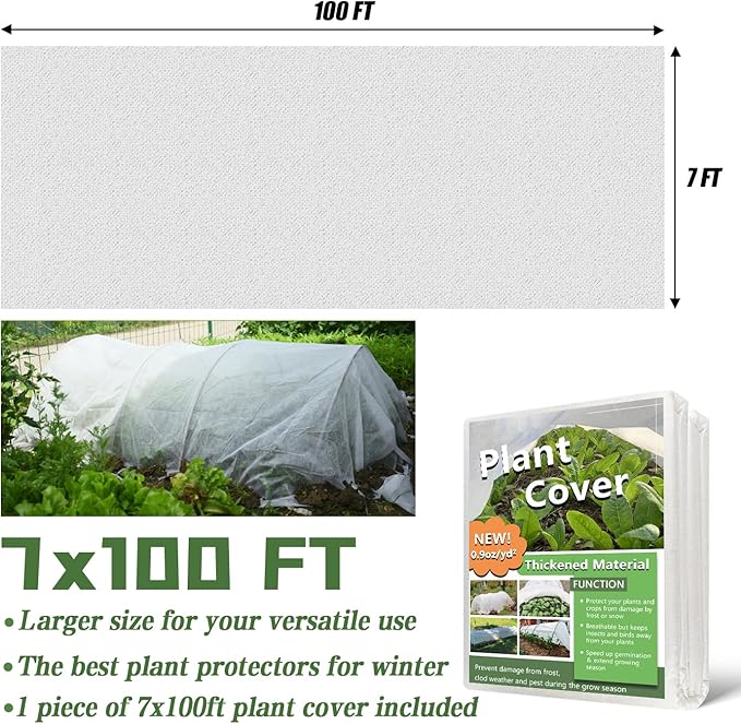 Plant Covers Freeze Protection 7 x 100 Ft, Thick Frost Cloth for Outdoor Plants, Winter Plant Blankets and Frost Covers for Garden Frost Protection, Floating Row Cover