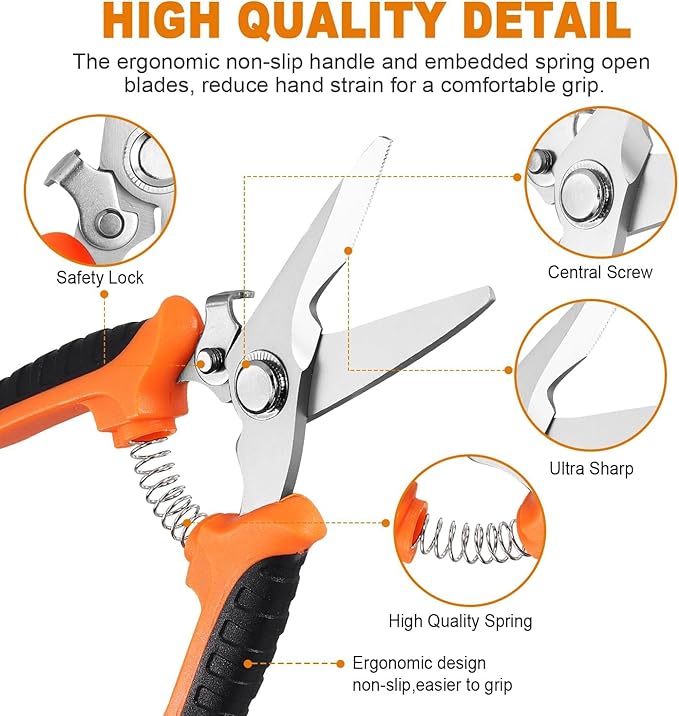 3 Pack Garden Pruning Shears, Stainless Steel Gardening Scissors Set with Storage Bag - Sharp Handheld Pruners for Plants, Flowers, Branches - Ergonomic Garden Clippers & Tools