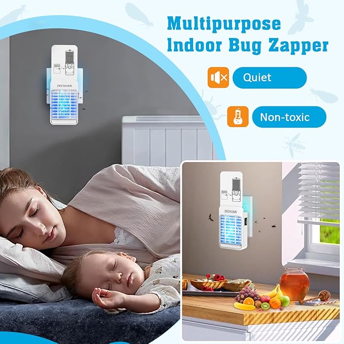 Electric Bug Zapper Indoor, 2-in-1 Fly Traps Indoors and Mosquito Trap, Electric Mosquitoes Killer with Light for Home, Office, Kitchen, Bedroom, Baby Room (1 Device + 5 Glue Cards)