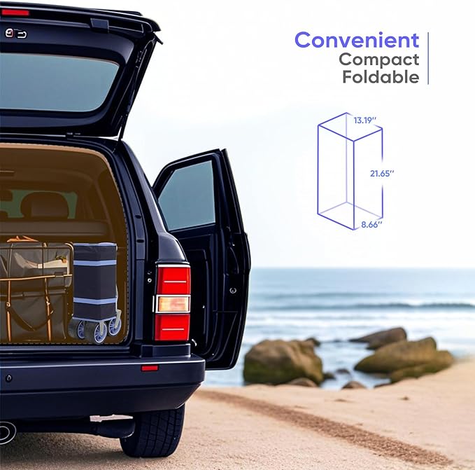 Collapsible Wagon Cart with 440lbs Weight Capacity, Heavy Duty Foldable Wagon with Big All-Terrain Wheels & Drink Holders, Utility Carts for Camping, Garden, Outdoor, Grocery, Sports. Blue