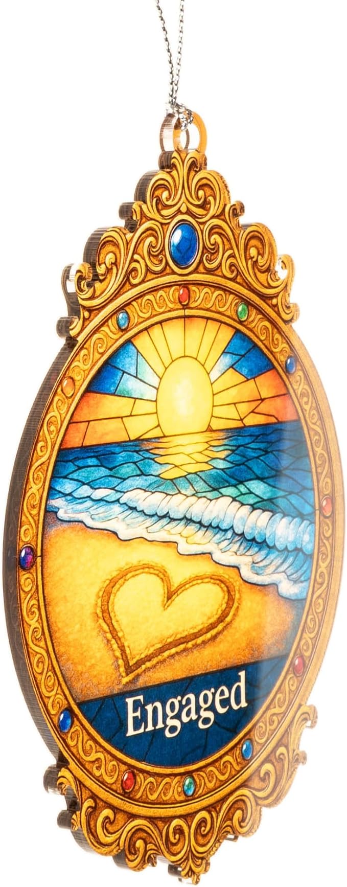 Engaged 2024 Beach Sunset Ornament – engagement ornament – wedding gifts – romantic decor – christmas ornament – Suncatcher effect window hanging – Car Hanging