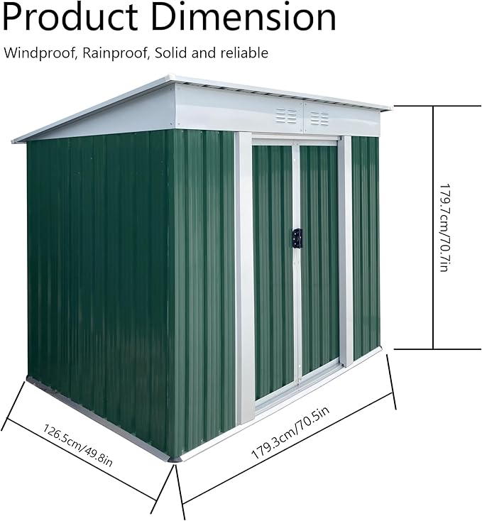 Ball & Cast 6x4FT Outdoor Storage Shed with Sloped Roof,Heavy Duty Metal Sheds with Sliding & Lockable Doors,Waterproof Tool Sheds for Garden,Backyard,Lawn,Easy to Assemble,Green