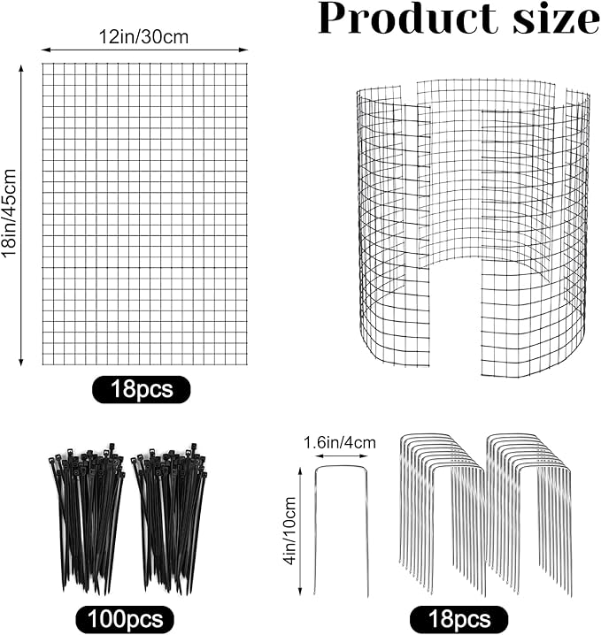 6 Pack 18'' x 12'' Large Wire Plant Protector from Animals, 18 Pcs Metal Plant Cage Chicken Wire Cloche with Ground Stakes and Nylon Tie to Keep Animals Out, Garden Protection Bunny Barricade