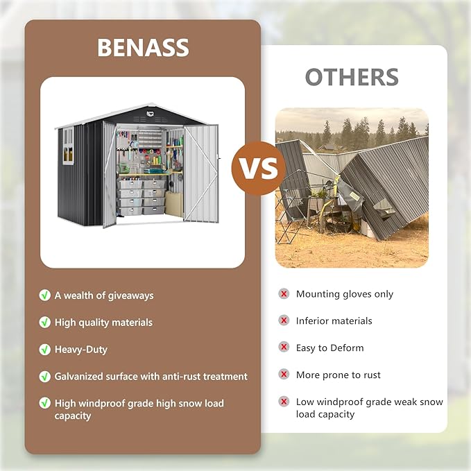 8x6 FT Outdoor Storage Shed, Metal Garden Shed - Tool Storage Sheds with Lockable Doors & 1 Clear Window, Waterproof Outside Storage Building for Backyard, Patio (Black; Floor Not Included)