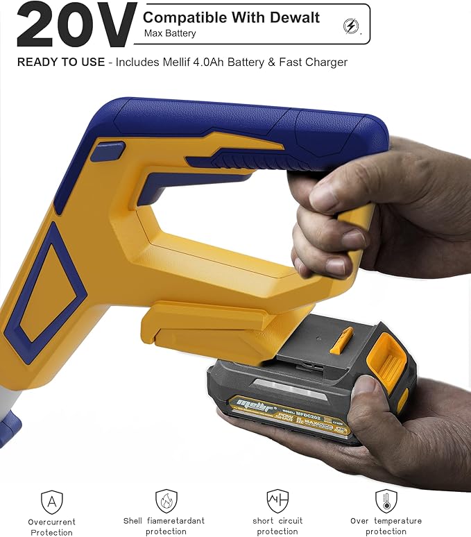 Mellif Cordless Snow Shovel, 12-Inch Brushless Snow Blower Compatible with DeWalt 20V MAX Battery, Includes 4.0Ah Battery & Charger Kit, Lightweight with Adjustable Chute, Weather-Resistant