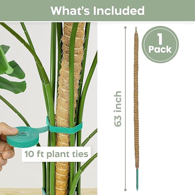 63'' Bendable Moss Pole Monstera Plant Support for Large Climbing Indoor Plants - Stakes for Potted Climbers - Tall Sticks Indoor Trellis for Houseplants - Accessories for Monstera Pot