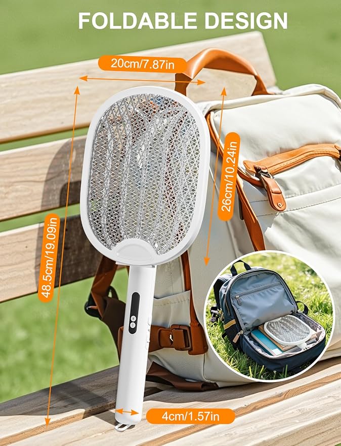 Electric Fly Swatter 3 in 1 Bug Zapper Racket with 4000V 1800mah Battery 5-Layer Safety Mesh 180° Foldable Electric Mosquito Swatter Suitable for Indoor or Outdoor