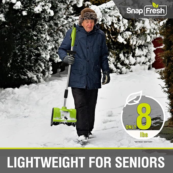 SnapFresh 20V Cordless Snow Shovel, 12” Electric Snow Thrower Kit w/Adjustable Handle & Directional Plate, Lightweight Battery-Powered Snow Blower for Driveway, 4.0Ah Battery & Fast Charger Included