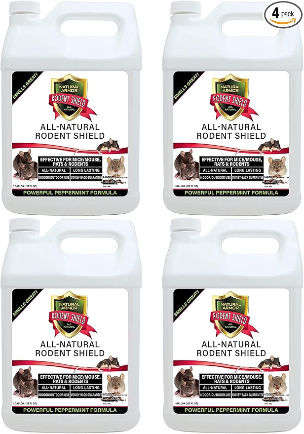 Natural Armor Peppermint Repellent for Mice/Mouse, Rats & Rodents. Natural Spray for Indoor & Outdoor Use Rodent Shield - 128 Fl Oz Gallon Refill, Case of 4