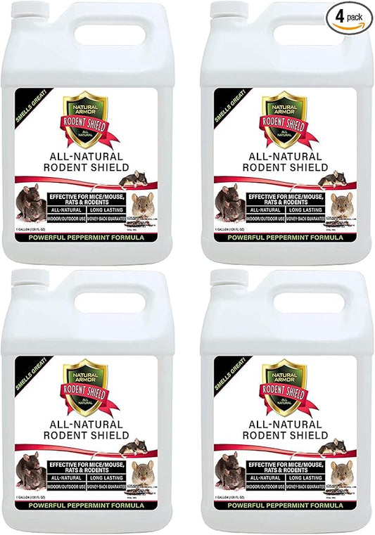 Natural Armor Peppermint Repellent for Mice/Mouse, Rats & Rodents. Natural Spray for Indoor & Outdoor Use Rodent Shield - 128 Fl Oz Gallon Refill, Case of 4