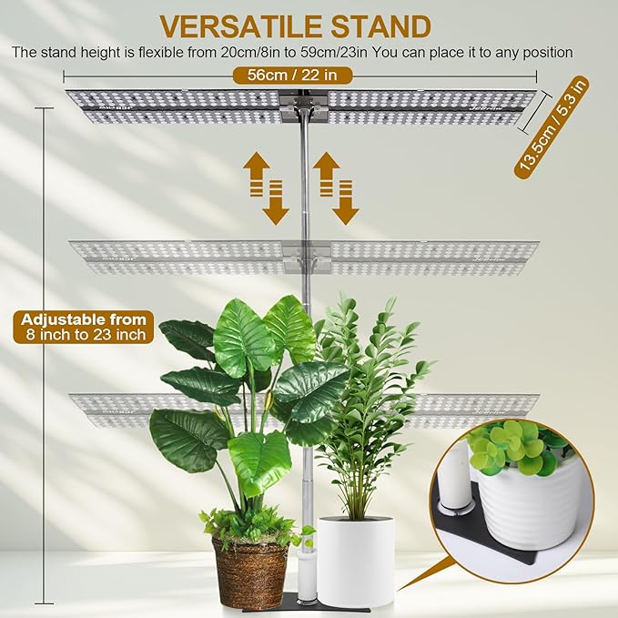 JCBritw 200W LED Grow Light on Stand for Indoor Plants, Desktop Plant Growing Lamp Full Spectrum with UV IR, 90 Degree Lens Tabletop Plant Light for Seed Starting, Seedlings, Veg, Fruits and Flower