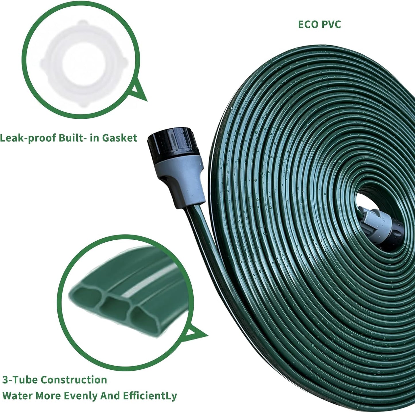 Watoo 2025 Sprinkler Hose & Soaker Hose for Yard - 75 FT Reinforced Flat Garden Hose with Holes, Heavy Duty No-Kink Lawn Irrigation Hose (Includes Stakes, High Pressure Spray)