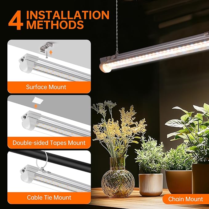 T8 Grow Light, 1.4FT 108W (6 x 18W) Plant Lights for Indoor Growing, Full Spectrum with 660nm Red LEDs, 3467K, Ideal for Indoor Plants, Greenhouse, Linkable Design with On/Off Switch, 6-Pack