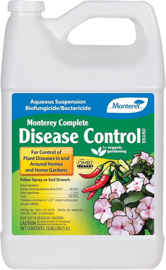 Monterey Complete Disease Control - Organic Gardening Biofungicide & Bactericide for Control of Plant Disease - 1 Gallon - Foliar Spray or Soil Drench
