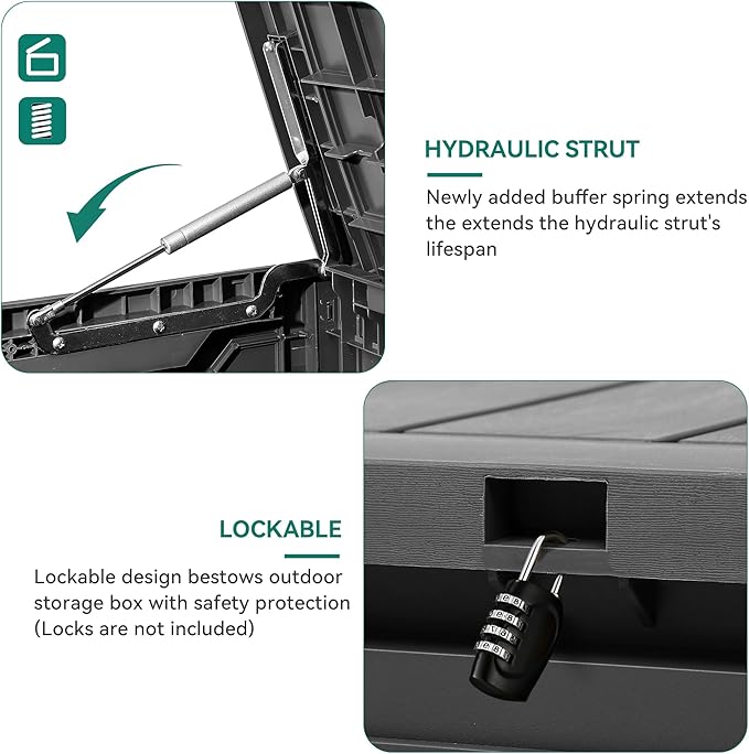 YITAHOME 80 Gallon Resin Deck Box, Weather Resistant Outdoor Storage Box, Lockable Indoor Outdoor Storage for Supplies and Essentials, Dark Gray