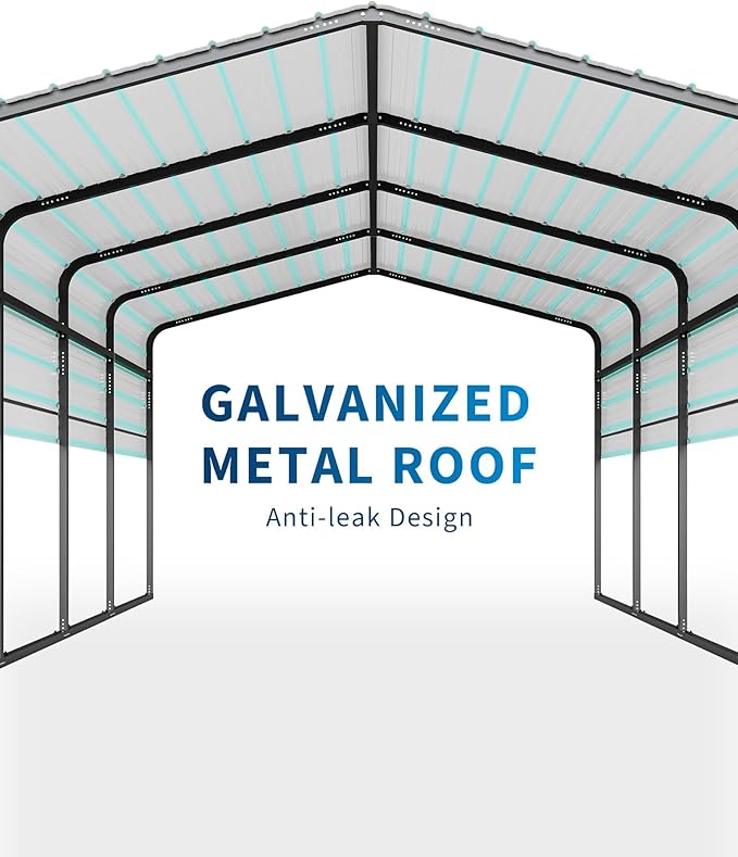 Metal Carport, Outdoor Car Port Canopy with Reinforced Base and Galvanized Steel Roof, Heavy Duty Garage Car Shelter Shade for SUV, Truck, Boats, 13x20 FT