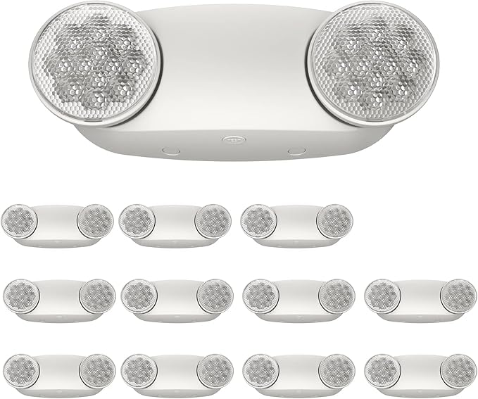 SPECTSUN 12 Pack LED Emergency Lighting Fixture with Battery Backup and Bug Eye Heads-US Standard Emergency Light Combo-Compact Design–Thermoplastic Housing for Indoor Outdoor