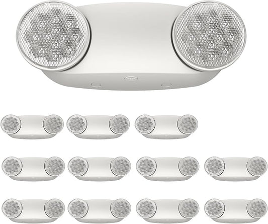 SPECTSUN 12 Pack LED Emergency Lighting Fixture with Battery Backup and Bug Eye Heads-US Standard Emergency Light Combo-Compact Design–Thermoplastic Housing for Indoor Outdoor