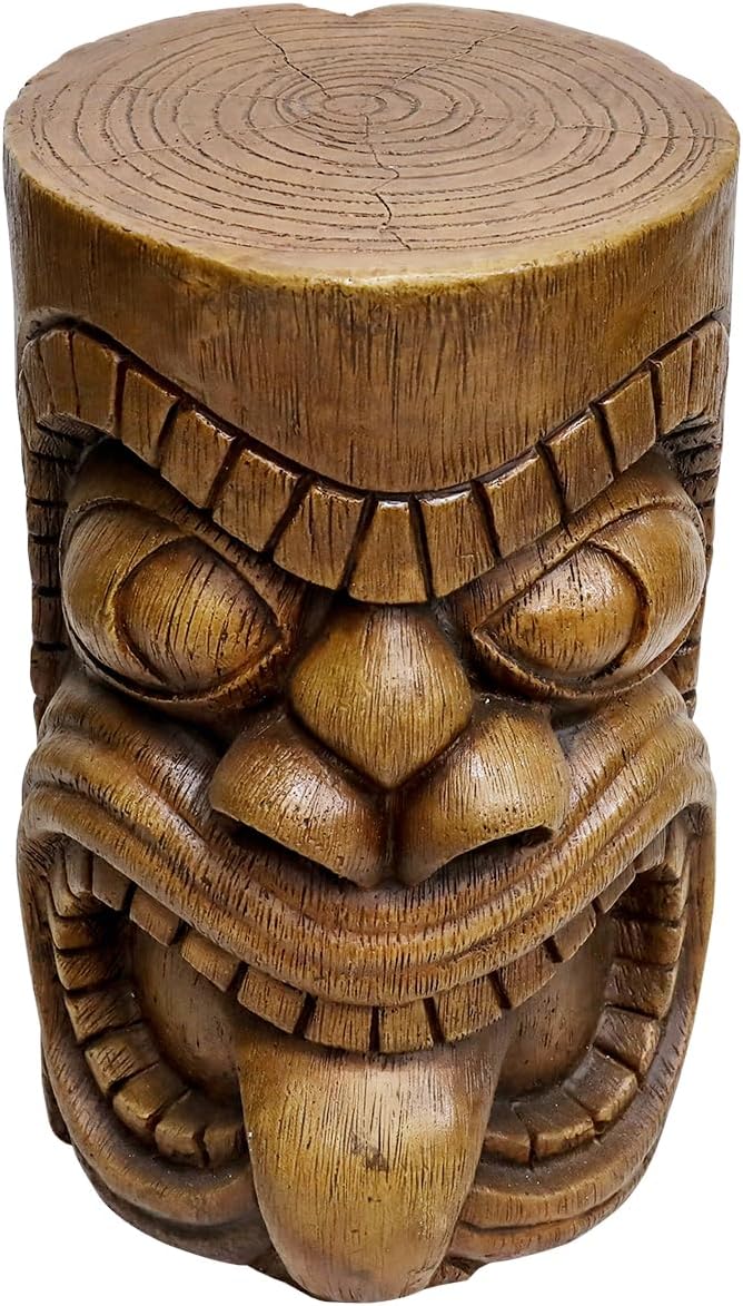 SKYFIRE Outdoor Decorative Sculpture - The Grande Tiki God Kanaloa Teeth Indoor Ornamental Outdoor Table Statues for Garden, Patio, Backyard, Lawn, House, Office Decor -19.6"H Concrete Stool End Table