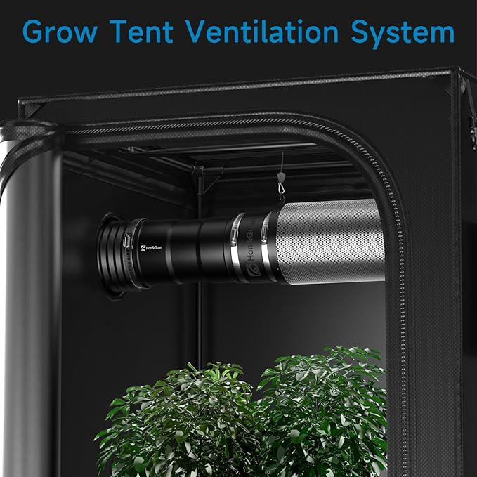 Hon&Guan 8" Air Filtration Kit: 8 Inch Inline Duct Fan with Speed Controller, 16" High Carbon Filter, 16 Ft Ducting & Rubber Coupler, Ventilation System for Grow Tents, Indoor Gardening, Hydroponics