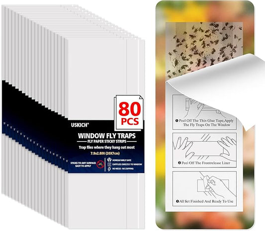 80 Pack Window Fly Traps Sticky,Clear Fly Paper Indoor for Home,Window Sticky Traps Fruit and Housefly Trap Indoor Fly Catcher Bug Traps Gnat Catcher Killer