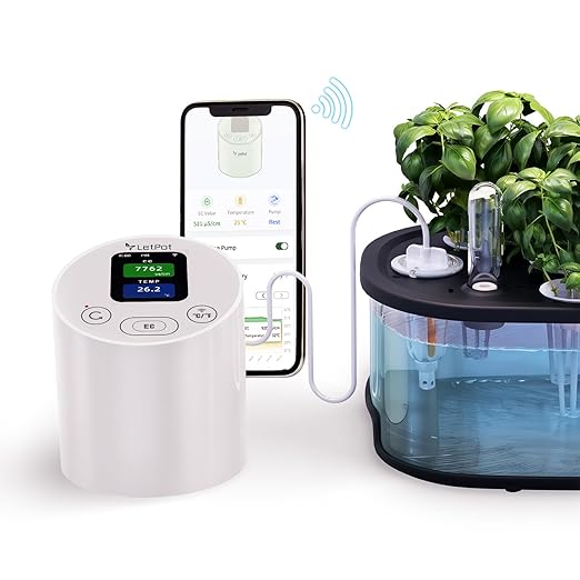 LetPot EC & Temperature Meter with APP, Multi-Layer Electroplated Probe, Water Shortage Reminder, Conductivity Meter for Hydroponic System and Indoor Plant Grow (No Pump)