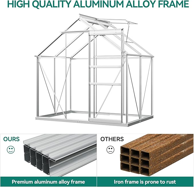 YITAHOME 10x12FT Polycarbonate Greenhouse for Outdoors, Large Heavy Duty Aluminum Greenhouses with Sliding Doors and Vent Window, Walk-in Greenhouse for Garden Backyard, Simple Setup, Silver