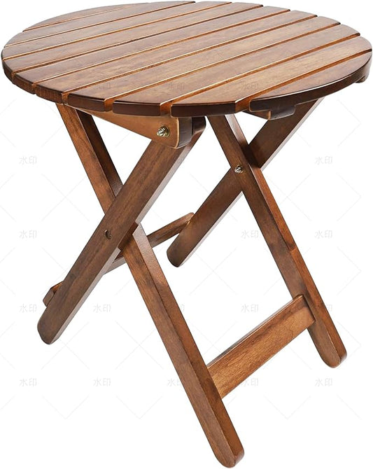 Outdoor Patio Side Table Round Small Wood End Table Folding Coffee Furniture for Living Room, Bedroom, Plant Stand, Camping Portable Brown