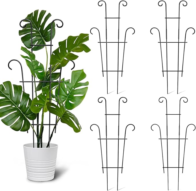 4 Pack 23 Inch Indoor Plant Trellis for Potted Plants - Black Metal Garden Trellis for Climbing Plants, Rustproof Support for Hoya, Pothos, Ivy & Flowers