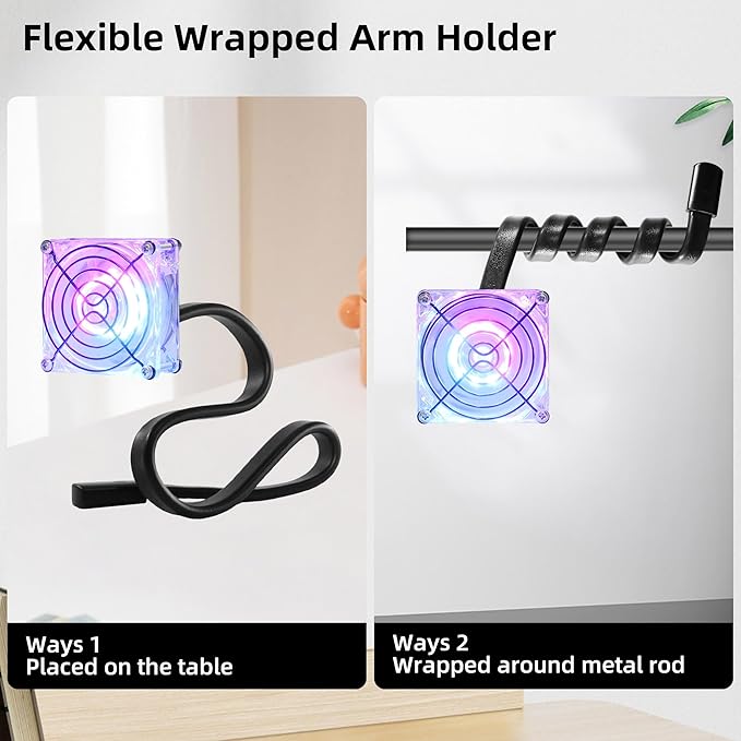 3.15" 80mm Adjustable Gooseneck Mini Fan Low Noise 5V USB Vent Cooling Fan with LED Light for Small Plants Electronics Mic Arm Compact Ventilation