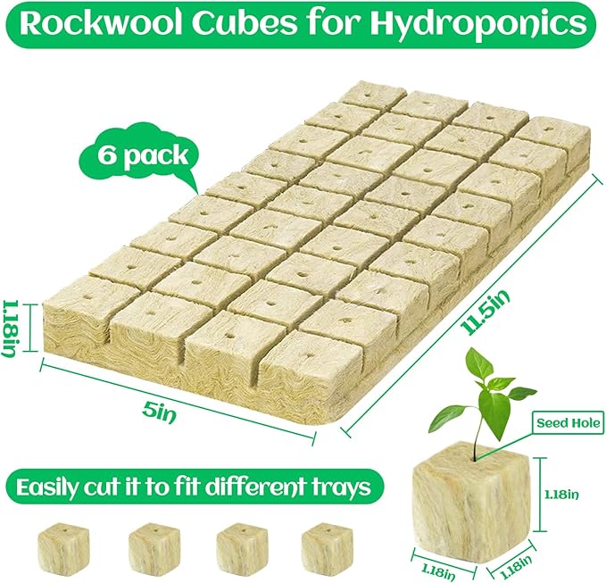 Legigo 1.2 Inch Rockwool Cubes Seed Starter Plugs for Hydroponics, RockWool Planting Grow Cubes for Hydroponic Tower Garden Soilless Cultivation Plants Germination Cutting Clone (6 Sheet, 216 Plugs)