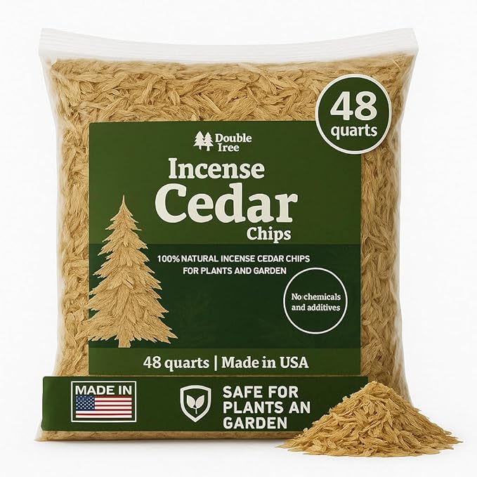 Double Tree Incense Cedar Wood Chips for Potted Plants, Garden, Animal Beddings and Litter Box - 100% Natural Perfect for Indoor and Outdoor Use… (48 quarts)