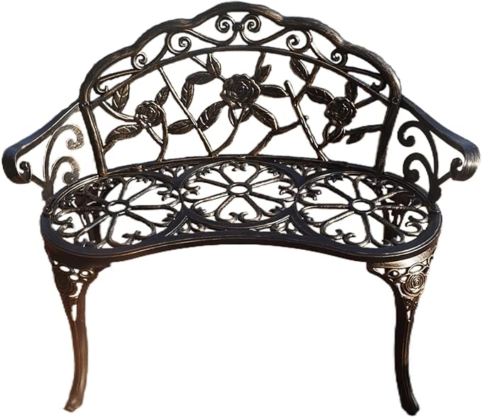 KAILI Garden Bench, Metal Aluminum Rose, Suitable for Garden Porch Park Front Porch Balcony Outdoor (Bronzed)