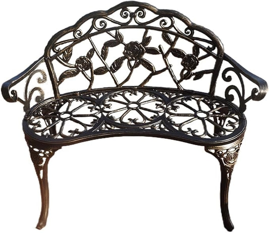 KAILI Garden Bench, Metal Aluminum Rose, Suitable for Garden Porch Park Front Porch Balcony Outdoor (Bronzed)
