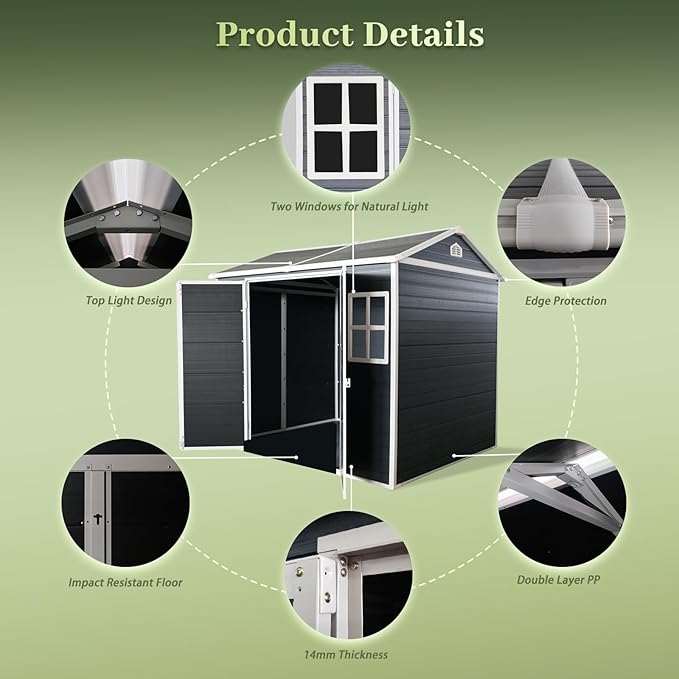 8x4 FT Resin Storage Sheds Outdoor with Floor Included, Plastic Sheds & Outdoor Storage Clearance with 2 Windows and Lockable Door, Backyard Storage Sheds for Garden Tools, Bike