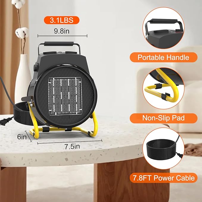 Outdoor Heater for Patio, Electric Portable Outdoor Heater with 3 Modes, 3s Fast Heating, with Overheat Protection, Electric Garage Heaters for Patio, Garage, Greenhouse, Black
