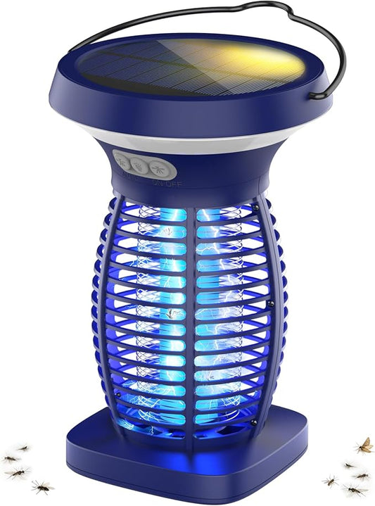 Solar Bug Zapper Outdoor, Mosquito Zapper Outdoor Waterproof Electric Fly Zapper Rechargeable Mosquito Killer with Solar Panel, 4200V Fly Trap Indoor for Home Backyard, Patio, Garden, Camping