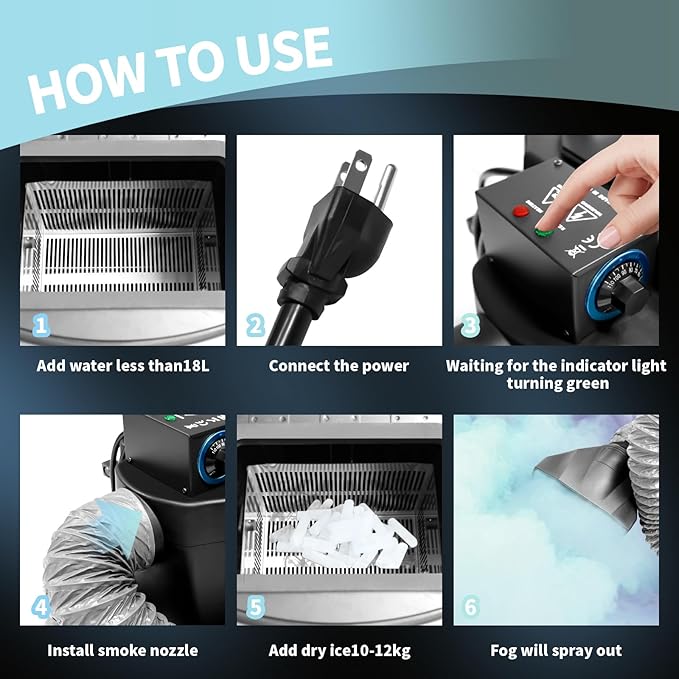 Dry Ice Fog Machine, 6000W Low Lying Fog Machine Professional Stage Fogger with Tube Nozzle for Indoor Outdoor Stage Wedding Party Club DJ Stage Effect Dry Ice Machine