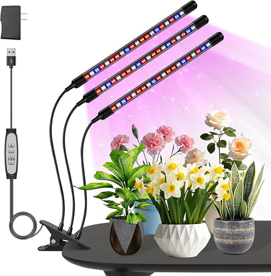 Tri-Heads Grow Lights for Indoor Plants, Full Spectrum Plant Lights for Indoor Growing with Adjustable 360° Gooseneck, 6/12/18H Timer & Dimming for Seedlings, Succulents, and Houseplants.