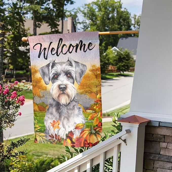 Schnauzer Autumn Pumpkin Fall Dog Garden Flag Welcome Party Outdoor Outside Decorations Picks Home House Garden Yard Decor 12x18 Inch