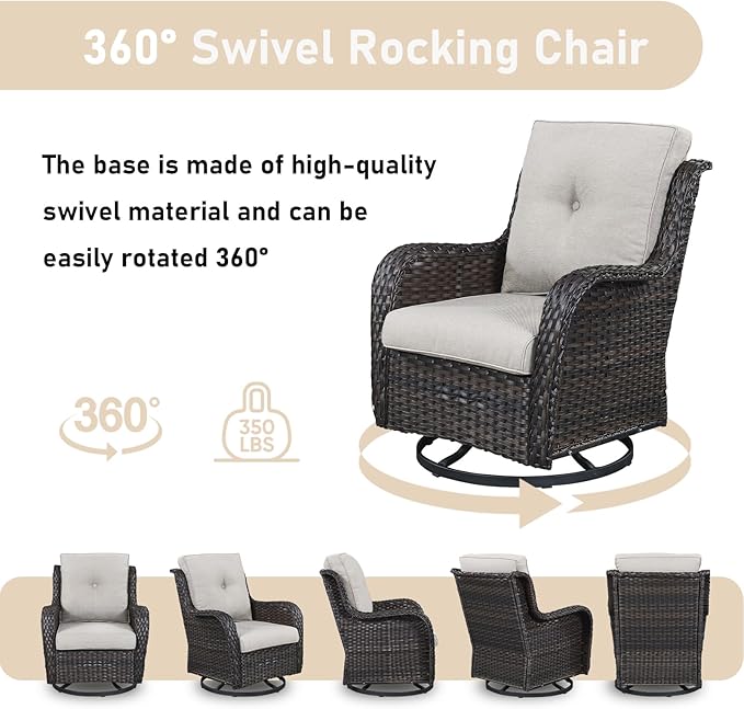 4 Piece Patio Furniture-with 50,000 BTU Gas Propane Fire Pit Table Outdoor Patio Furniture with Swivel Rocker Chairs,Outdoor Couch