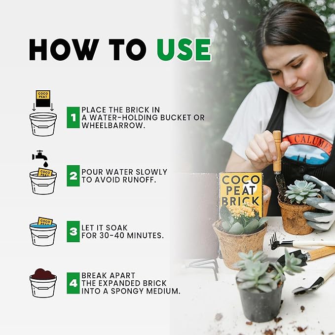 Coco Coir 650g Brick - Premium Organic Coco Peat Brick for Garden Soil & Potting Mixes-Coconut Fiber Substrate Mixes with Potting Soil for Indoor Plants & Outdoor Plants