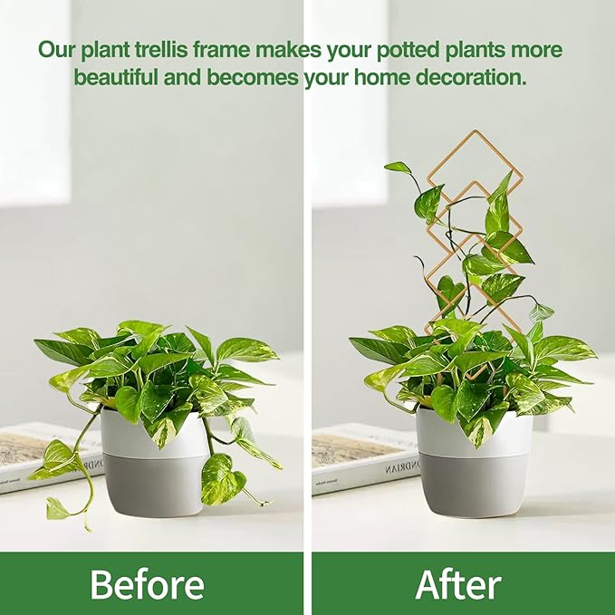 Indoor Plant Trellis for Potted Plants, 16inch Gold Small Trellis for Climbing Plants Outdoor Garden Metal Trellis with Different Patterns for Vine Ivy Flower Plant Support 4 Pack