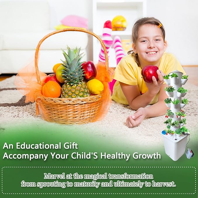 5 Layer 25 Pots Vertical Hydroponic Tower System, Hydroponic Grow Tower Kit with Water Pump & Timer Including & Smart Plug, for Vegetable Herb Fruit, Gardening Lover Plants Grow Kit Tower